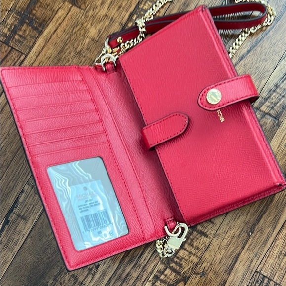 Michael Kors Red Crossbody Wallet Bag Gold Tone Michael Kors Chain jet set - Picture 2 of 16